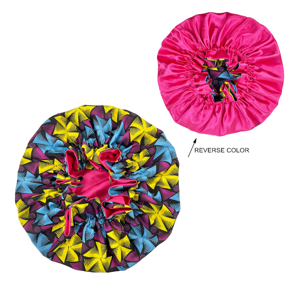 African Pattern Print Bonnet Hijabs Hat Women Night Sleep Cap Double Layer Satin Turban Extra Large Head Wear Lady Head Wrap Hat: style10