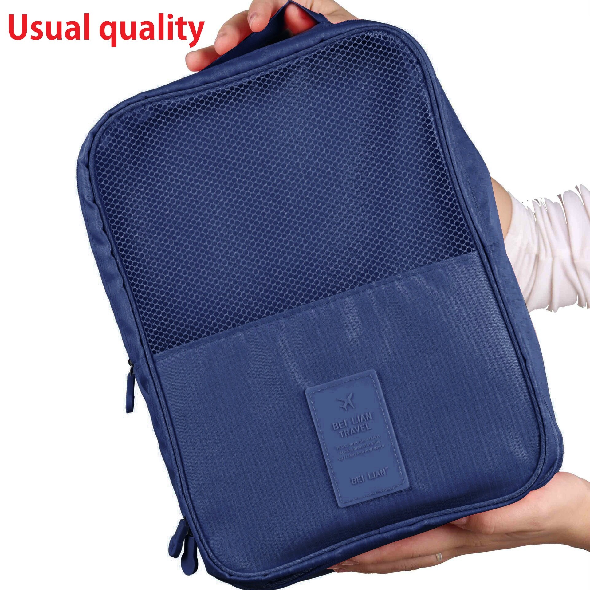 3 Layers Portable Shoes Storage Travel Bags Organizer Mesh Sorting Pouch Dustproof Bags Waterproof Unisex Shoes Covers Tote Bag: usual dark blue