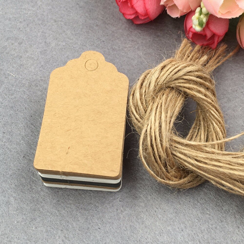 200 stks 5x3 cm schulp papier tags Label Bagage Bruiloft Note Blank prijs Hang tag + 200 stks strings