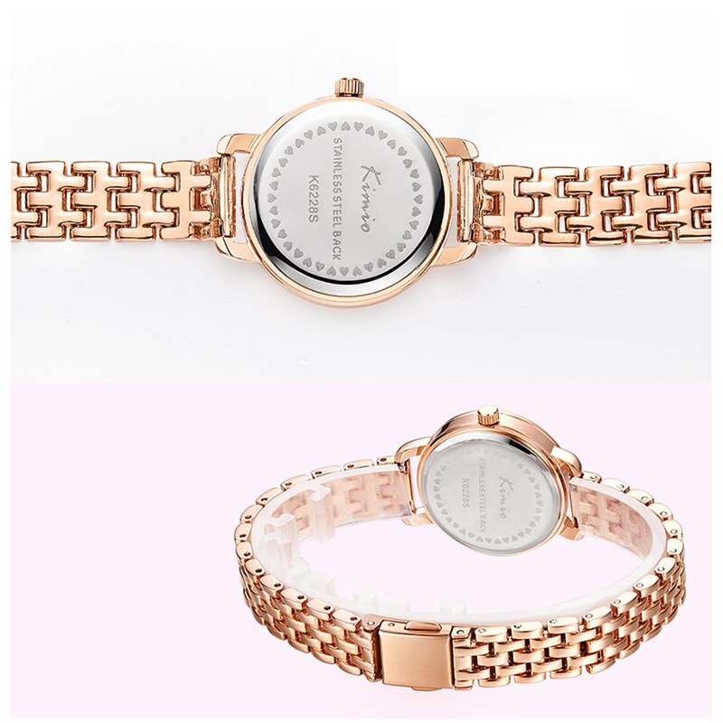 KIMIO Women Bracelet Watches Luxury Fine Stainless Steel Ladies Watch Rose Gold Color Dress Wristwatch With Box