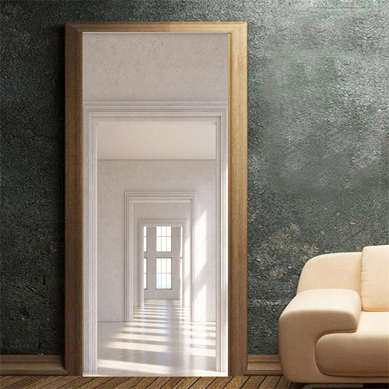 Ciudad vista simulación 3D puerta pegatina Diy impermeable PVC Mural decoración película hogar puerta decoración impresión Modular autoadhesivo cartel adesivo de porta madeira decoração para casa papel parede adesivos