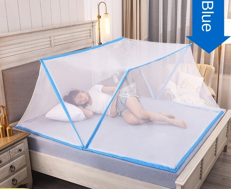 TikTok in same web celebrity folding bottomless nets single portable baby mosquito shields the student's dormitory: Blue / 60CM Width