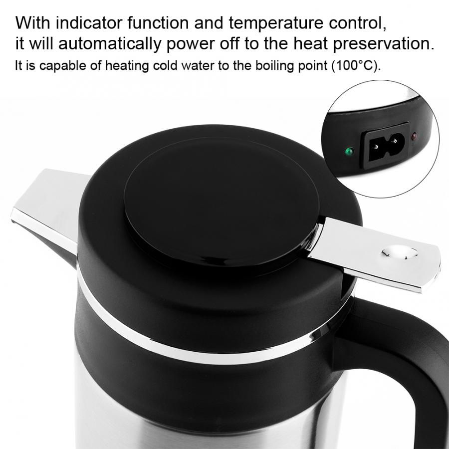 1000ml elkedel rustfrit stål bil el -kedel kaffe te vand varmekop 12v 120w vand varmekop
