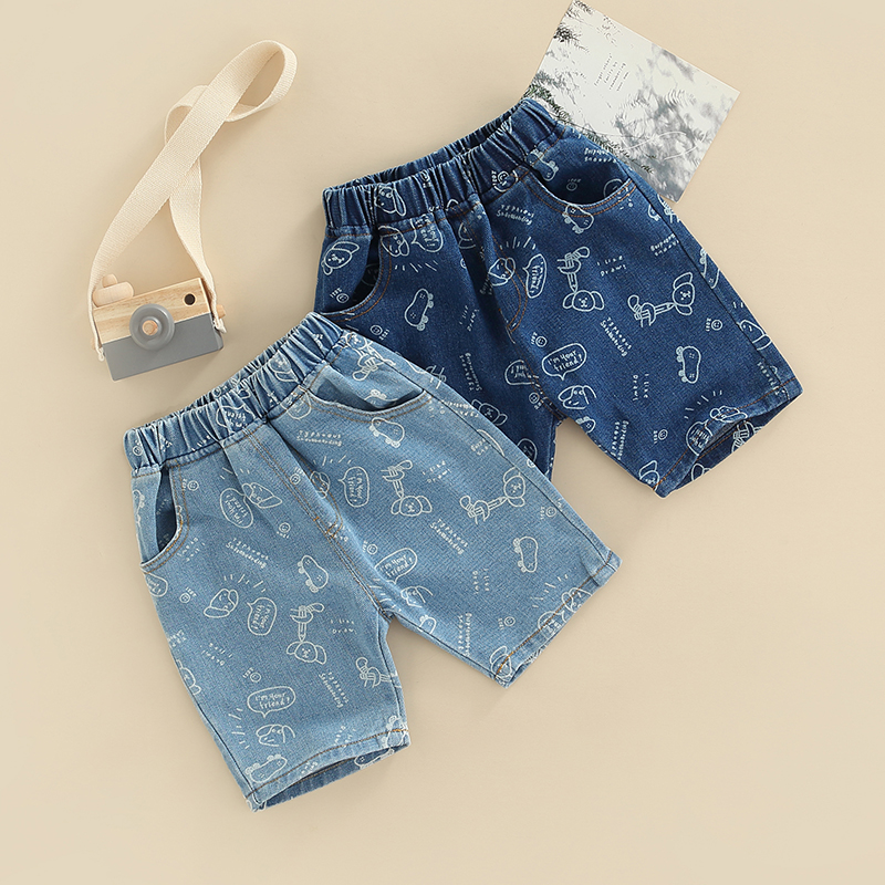 Fashionable Little Boy Shorts, Elastic Waist Solid Color Denim Shorts with Pockets for Summer Spring Summer, 18Months-6Years