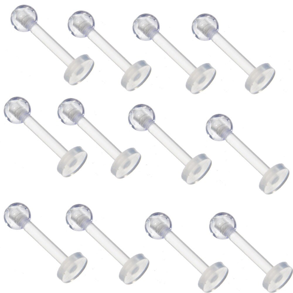 Labret piercing Lip piercing Women Accessories 12pcs Style Piercing Tongue Barbell Stud Bone Pin Clear Transparent Bioflex