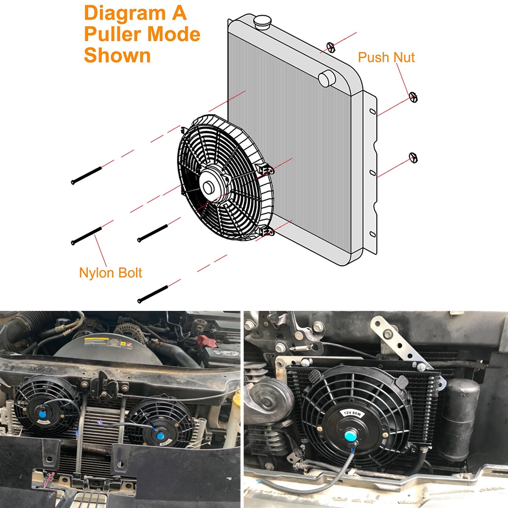 Universal 7/9/10/12/14/16 pulgadas 12V 80W 2100RPM aire acondicionado de coche radiador electrónico ventilador de refrigeración hoja Kit de refrigeración eléctrico