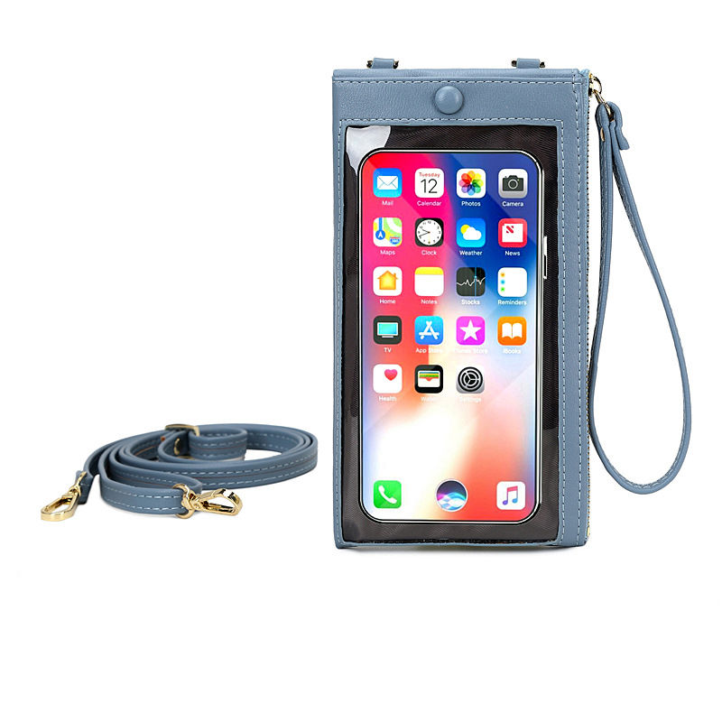 Touchscreen Mobiele Telefoon Vrouwelijke Tas Grote Capaciteit Pure Kleur Messenger Vrouwen Portemonnee Multifunctionele Enkele Schouder Portemonnee: Blue