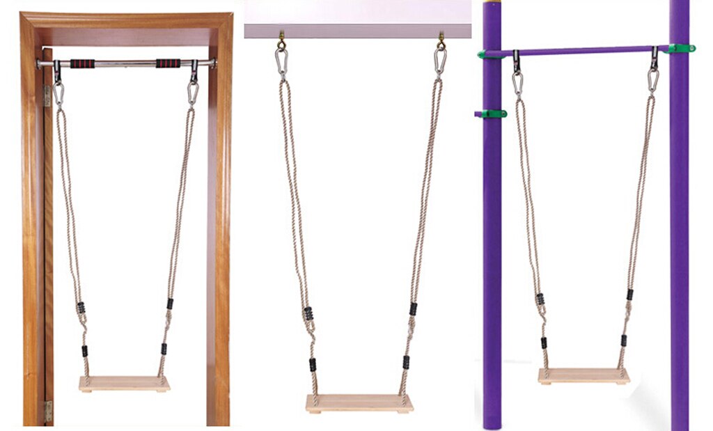 Birch Wood Outdoor Swing Set Seat With Rope Kids Garden Park Playset