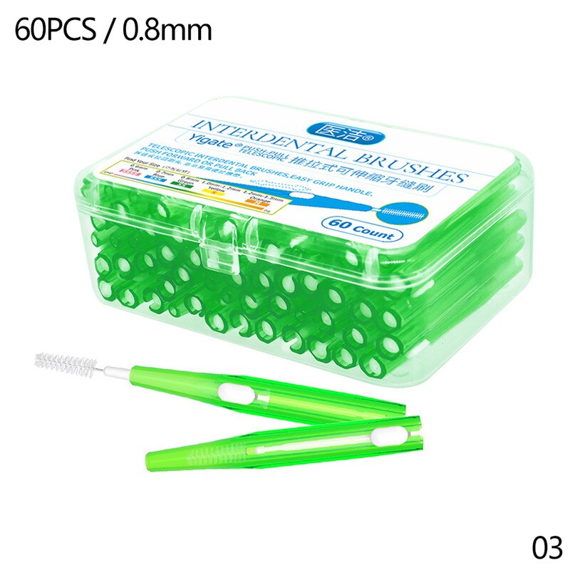 60Pcs 0.6-1.5Mm Rager Schoonmaken Tussen Tanden Push-Pull Escova Verwijdert Voedsel En Plaque Beter tanden Mondhygiëne Tool: 03