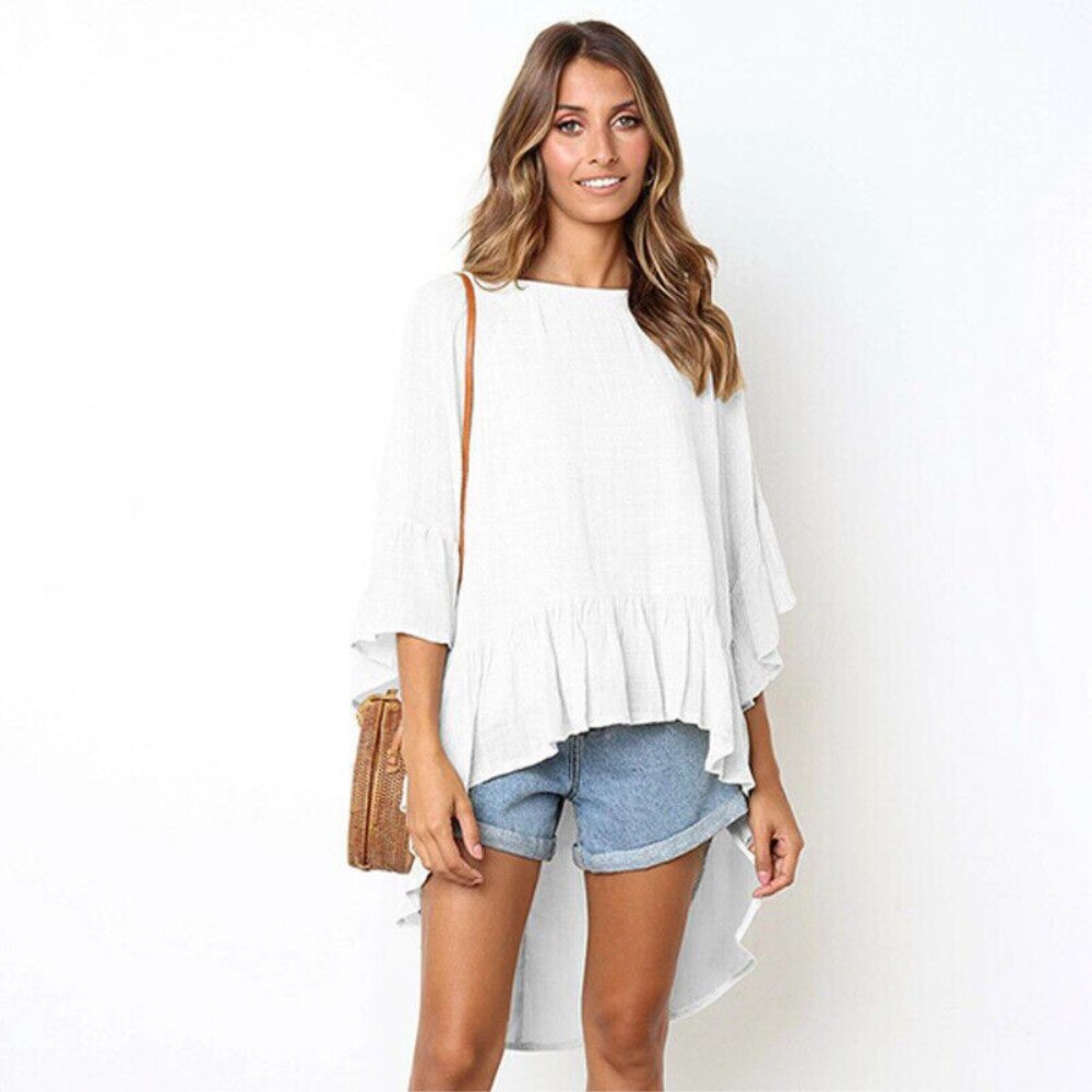Goopom-chemisier manches longues style Boho | Blouse surdimensionnée femme irrégulière, pull-over, Baggy ample, haut,, chemisiers: WHITE / XXL