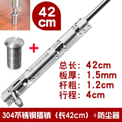 Pestillo de puerta de acero inoxidable de 6 pulgadas, tornillo cilíndrico de cerradura deslizante con orificio para el suelo, tapa antipolvo, pestillo de ventana y puerta de seguridad, Hardware de cerrojo: 42cm