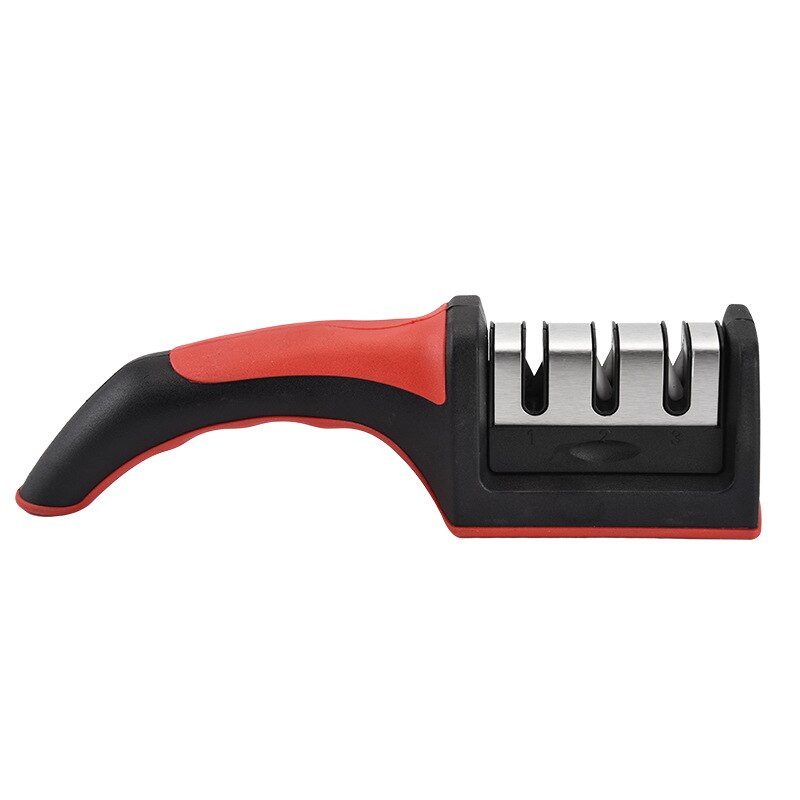 Red Three-stage Knife Sharpener Knife Sharpener with Replaceable Blade Hand Tool Sharpening Kitchen Knives and Scissors Home: Default Title