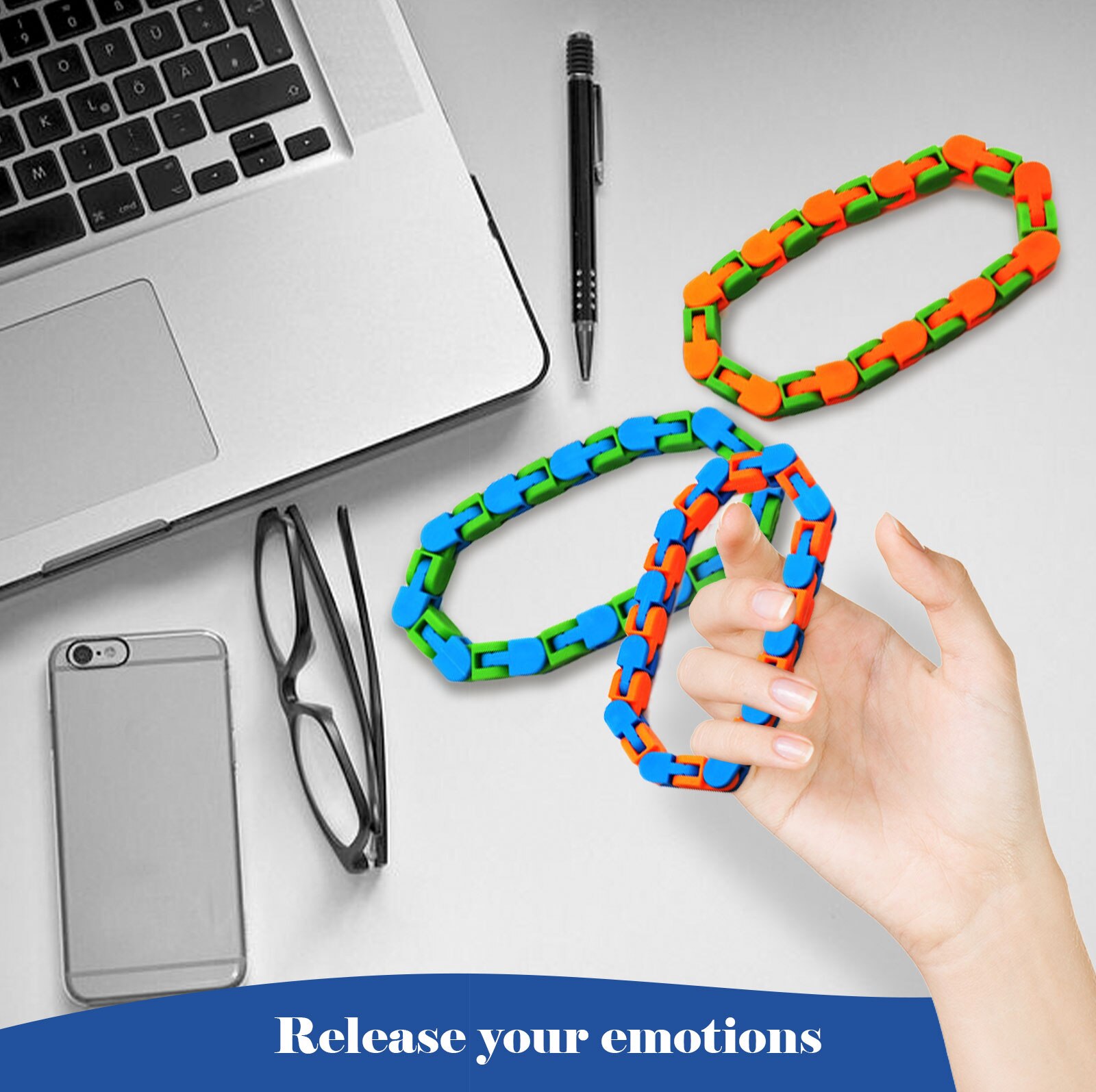 24 Links Wacky Tracks Snap and Click Fidget Toys Bike Chain Spinner Bracelet Snake Puzzle Anti Stress Toys for Kids Adults