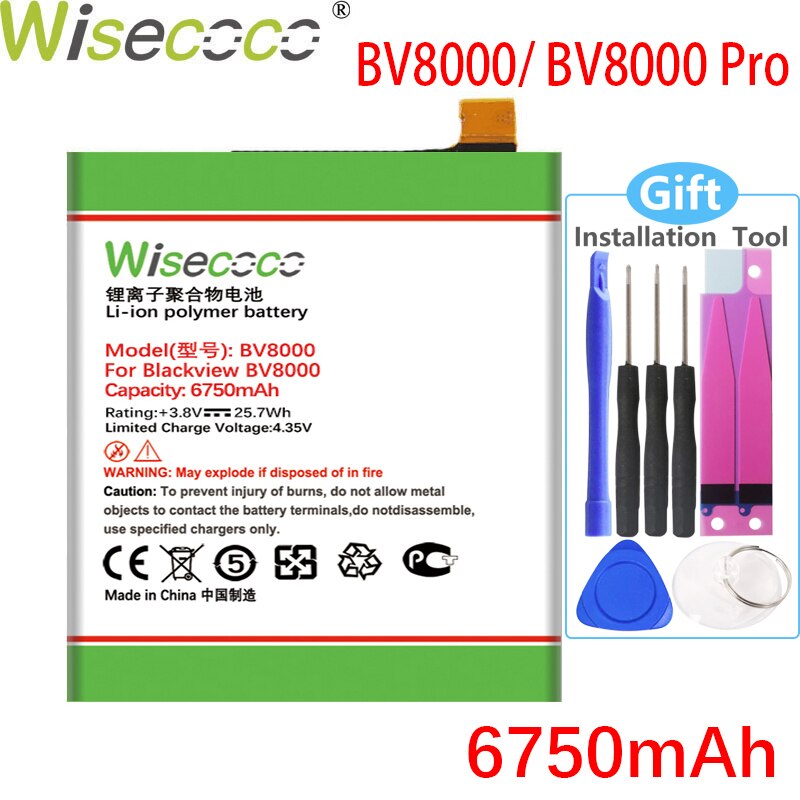 Wisecoco bv8000 6750mah nova bateria de produção para blackview bv8000 bv 8000 pro v636468p bateria de alta qualidade + número de rastreamento