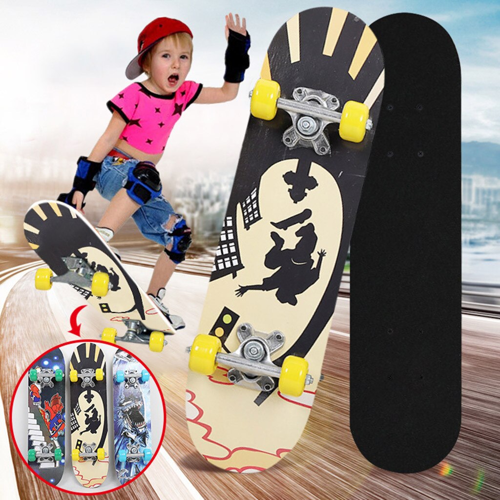 Unisex Houten Skateboard Kinderen Beginner Single-Warp Skateboard Vier-Wiel Flash Skateboard Travel Road Borstel Straat Jul3