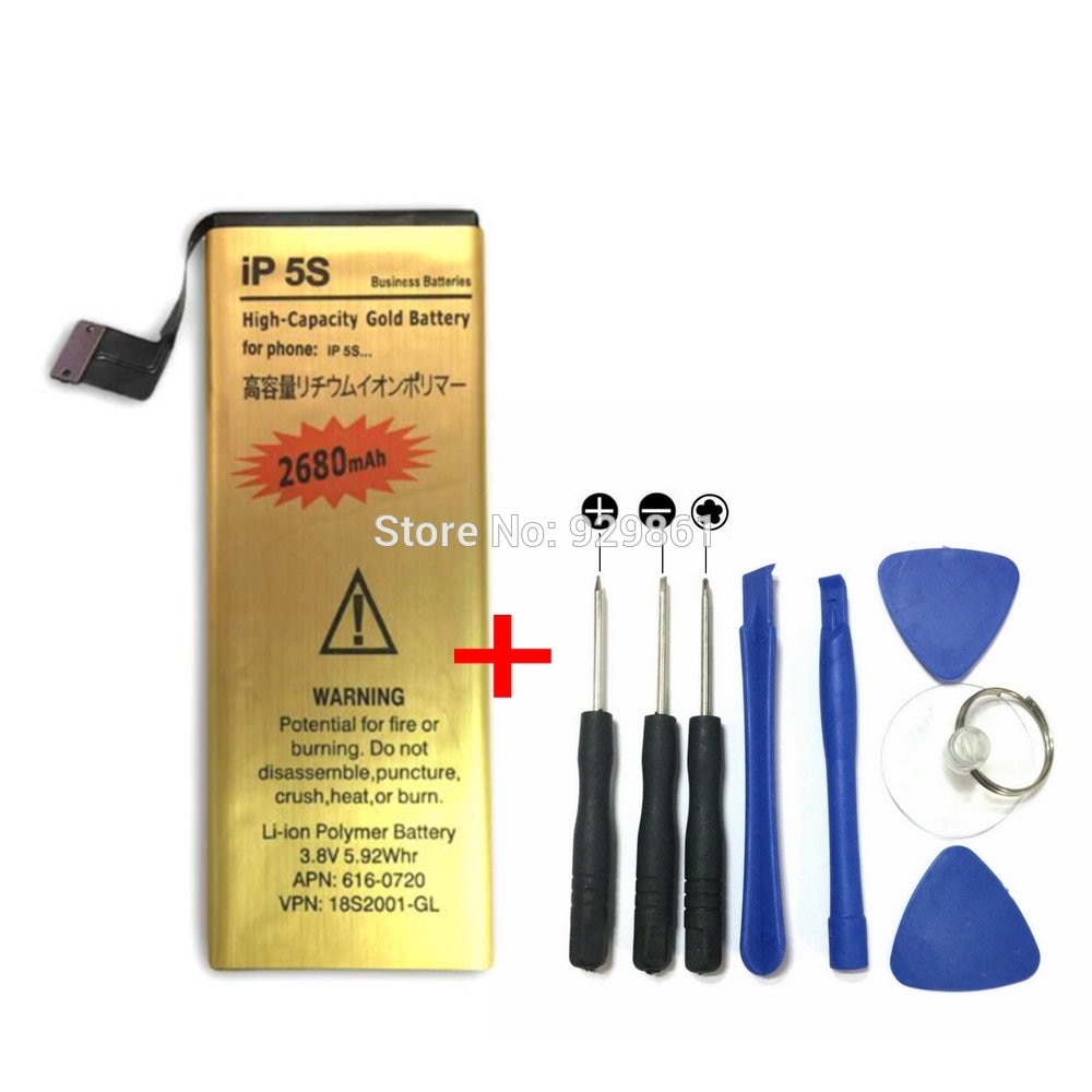 1 pçs 3.8v 2680mah li-ion bateria + chave de fenda ferramentas para apple iphone 5S celular + número de rastreamento