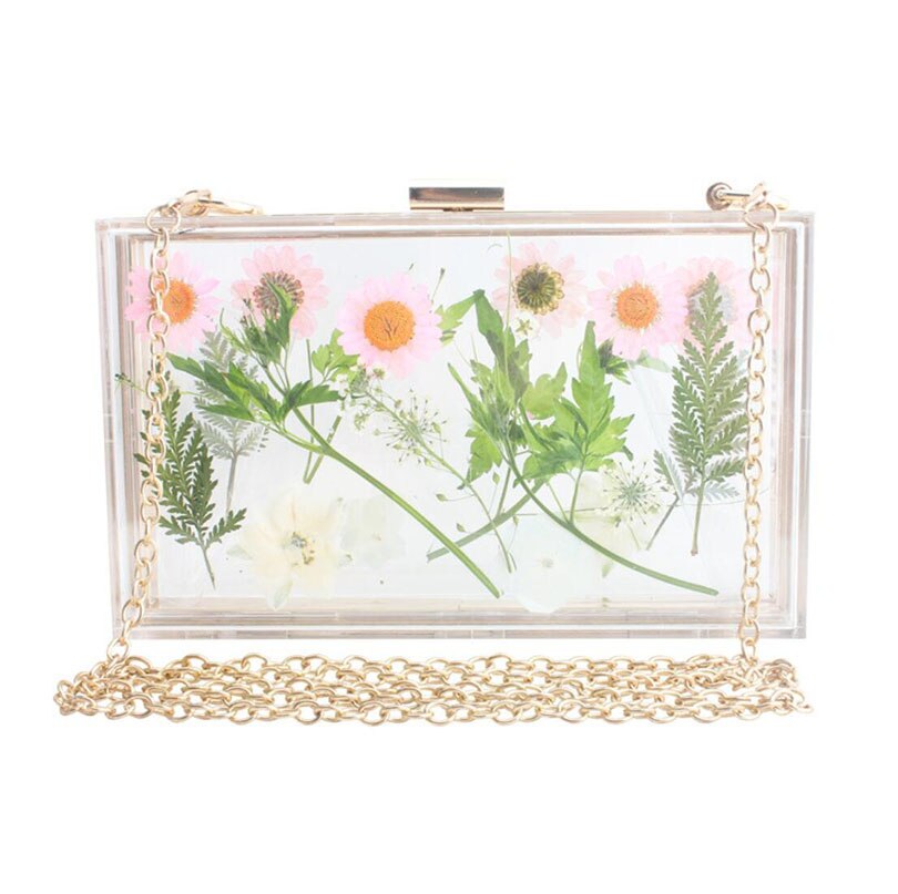 Bolso de mano de plástico con flores transparentes para mujer, bolsa de hombro transparente, de noche, con perlas: B Style 02