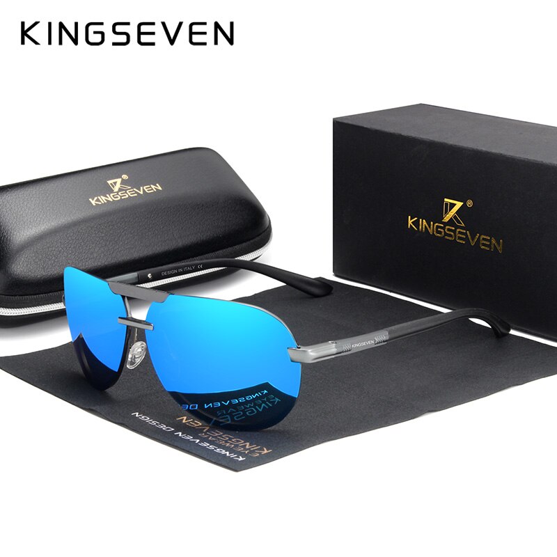 KINGSEVEN Original Polarized Sunglasses Men Women Pilot Driving Aluminum+TR90 Sun Glasses Goggle UV400: Gun blue