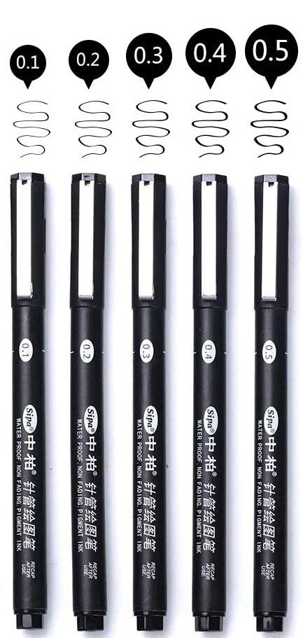 Fine Line Needle Pen for Cartoon Sketching, Comic, Manga, Artist Illustration, Technical Drawing, Figure: 0102030405