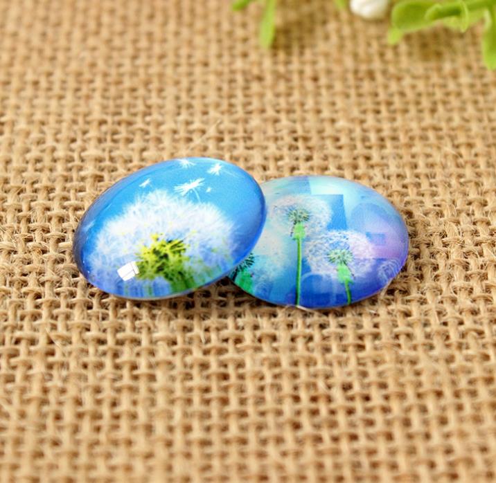 50 stuks/partij prachtige paardenbloem glas cabochons mozaïek bedrukte glazen koepel cabochons mozaïektegels voor knutselwerkjes