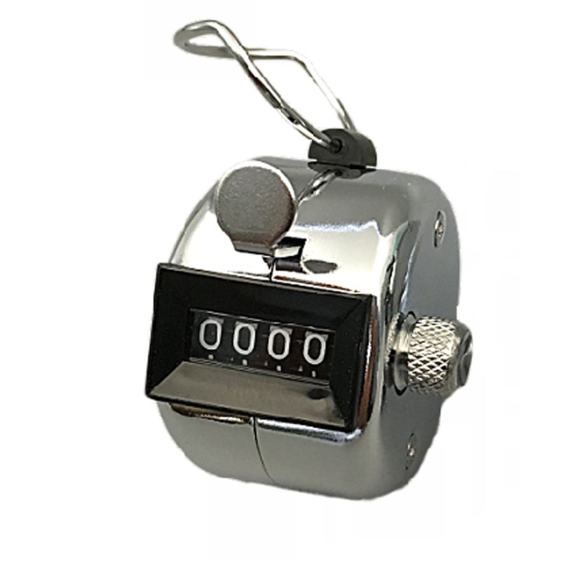 Hand Tally Counter Stainless Steel 4 Digit Mechanical Clicker with Finger Ring