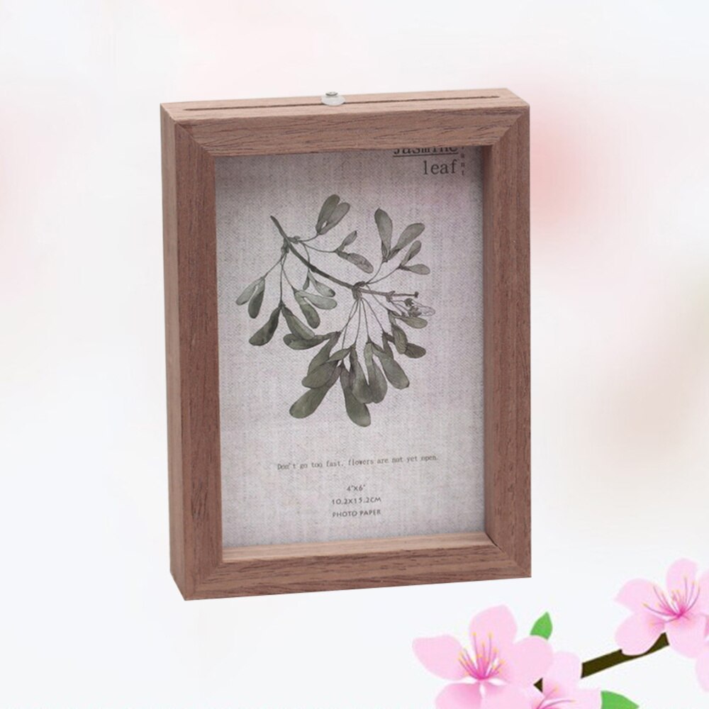 6 Inches Plant Dried Flower Leaves Specimen Box Double Sided Glass Photo Frame Wooden Table Decoration with Original Ph