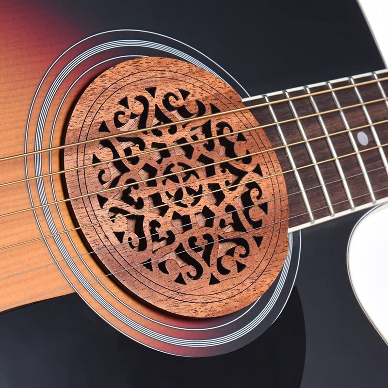 Gitarr trä soundhole ljud hål lock block feedback buffert mahogny trä för eq akustiska folk gitarrer, stil 2