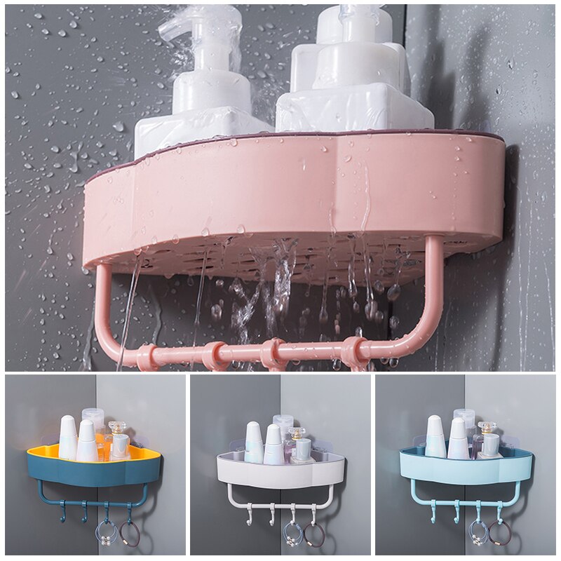 1pc gratis stansvägg hörn duschhylla med krok badrumshylla schampo duschhylla hållare kök förvaringsställ arrangör