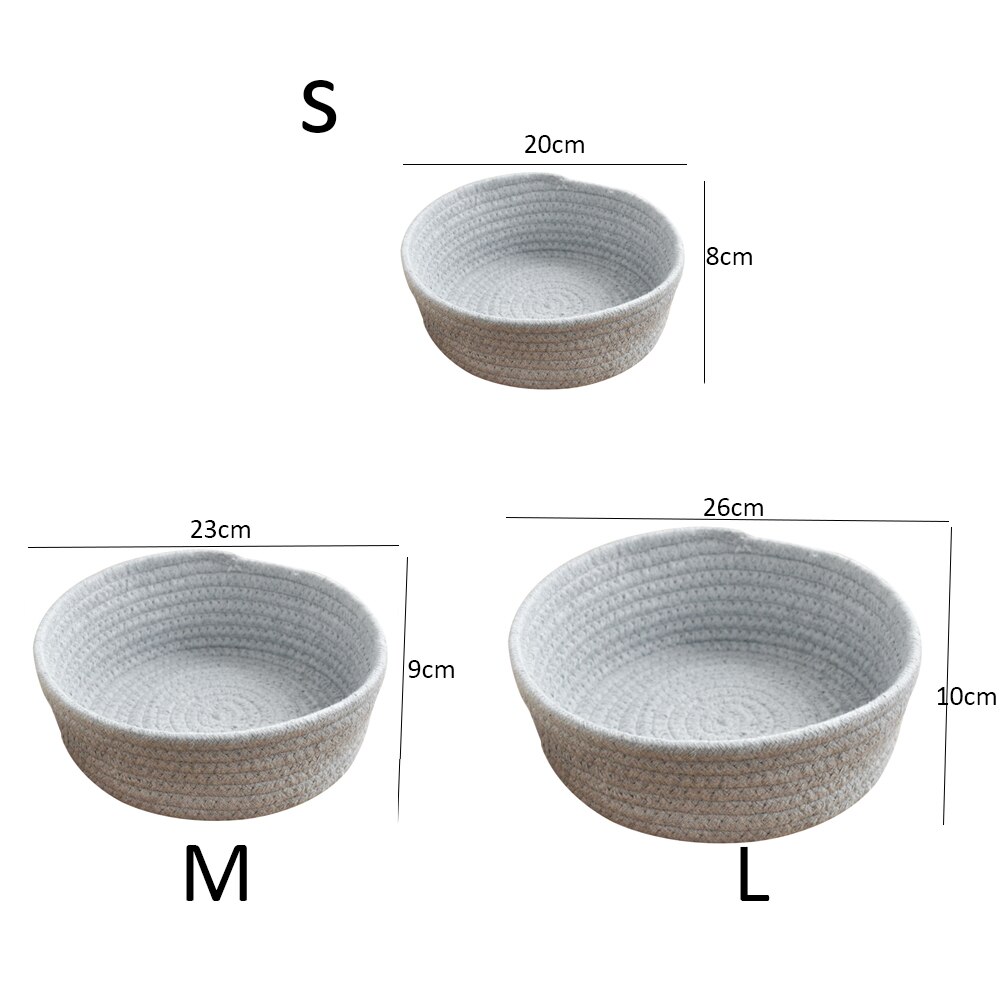 Hand-woven Basket Knitting Cotton Hamper Round Storage Plate Organizer for Bedside Tabletop Snacks Sundries Key Cosmetics