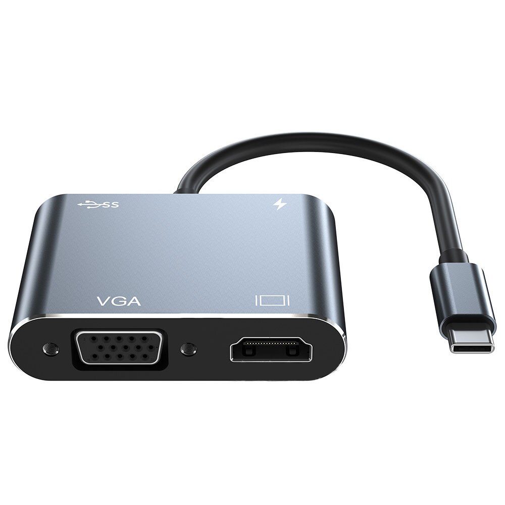 Conversor de vídeo externo fêmea 1080p hdcp para macbook nintendo conversor de vídeo tipo c para vga pd adaptador hub 4 em 1 multi porto