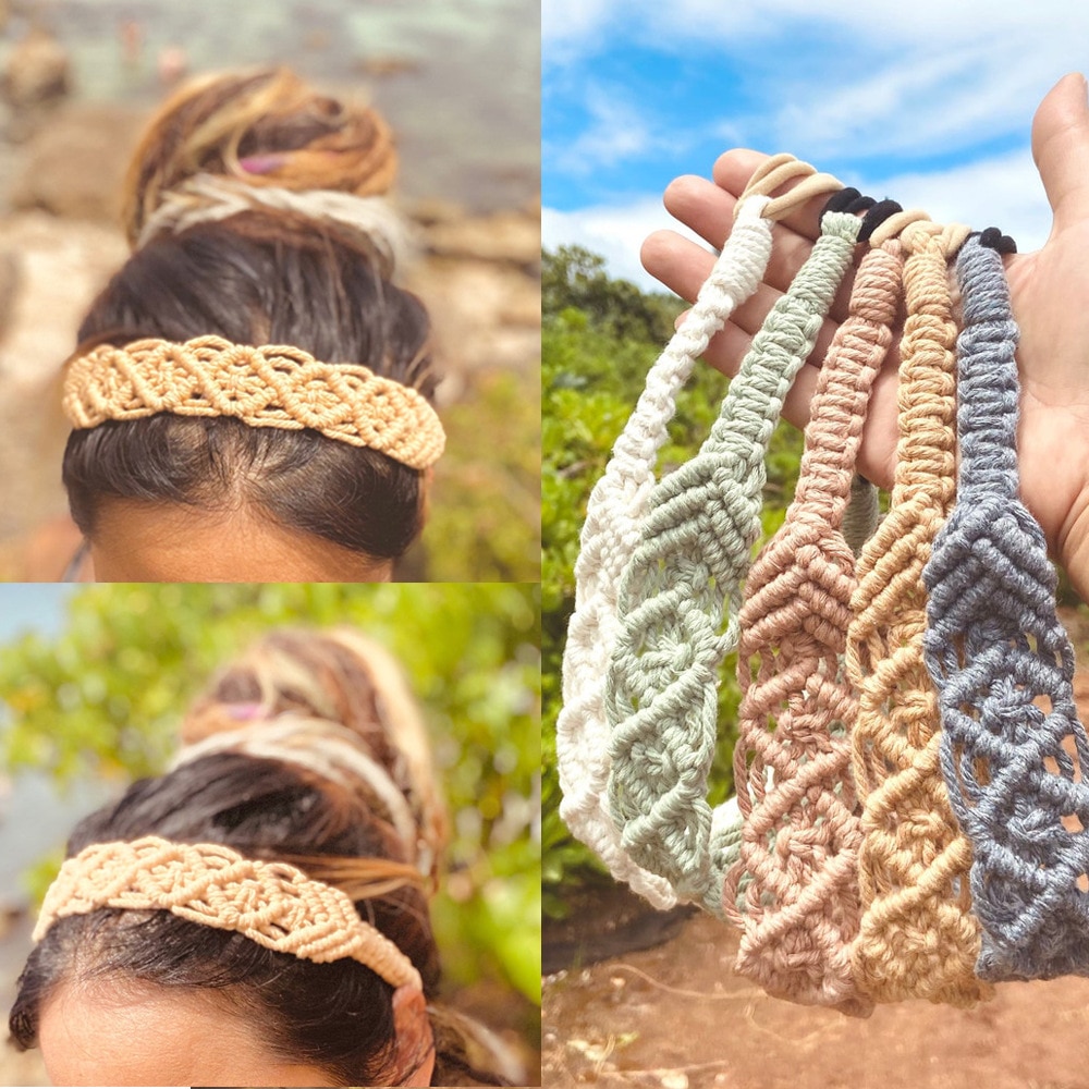 Serre-tête en macramé pour adulte, serre-tête Chic et bohème, accessoires pour cheveux, Turban élastique, couleur unie