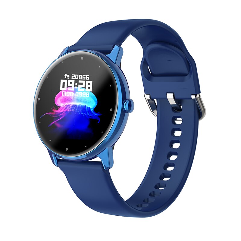 Dames Smart Horloge IP68 Waterdichte Fitness Tracker Hartslagmeter Full Screen Smart Horloge Voor Xiaomi Android Ios: Silicone blue
