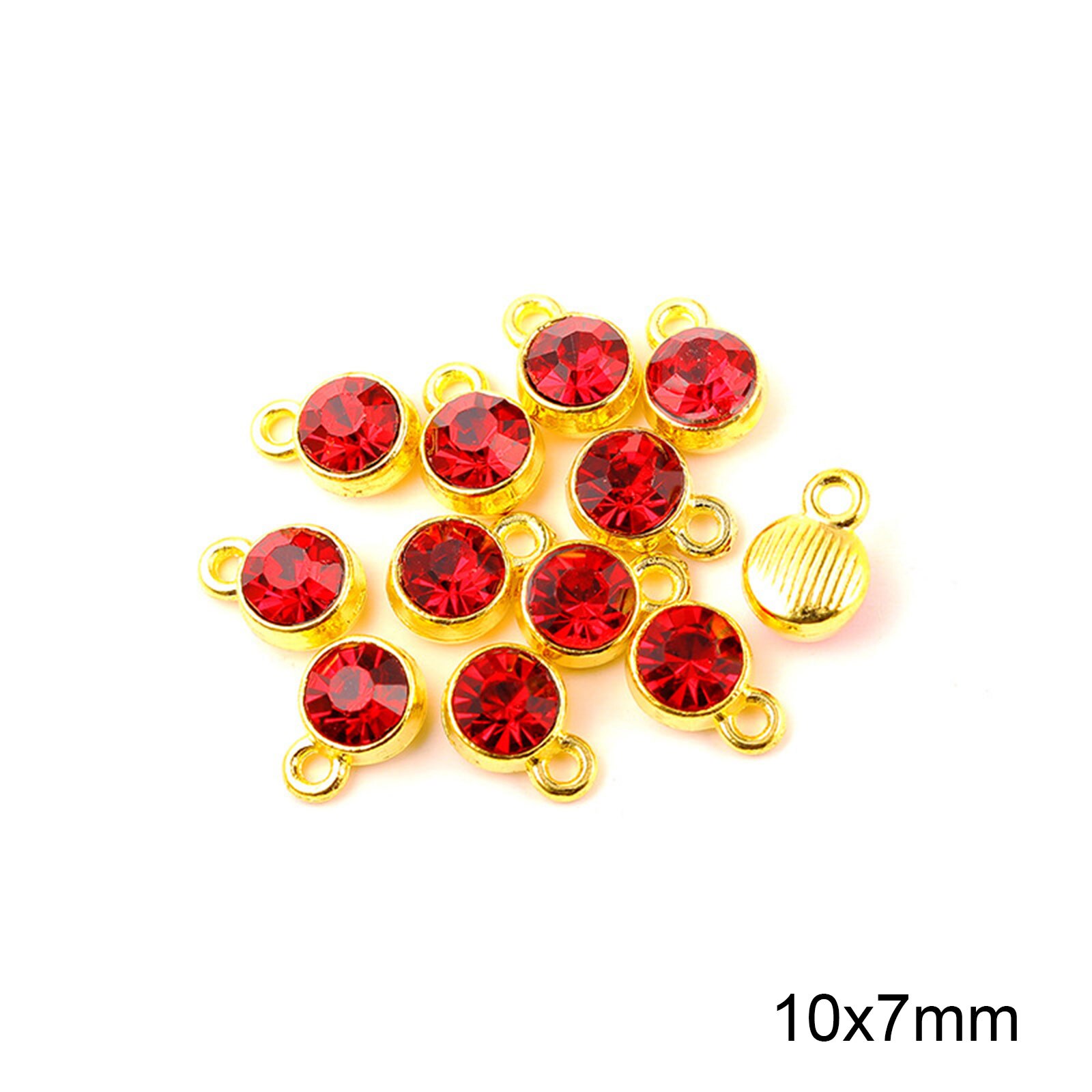 Charms Birthstone in lega di zinco e vetro tondo placcato oro viola 10mm x 7mm, 20 pezzi: 5