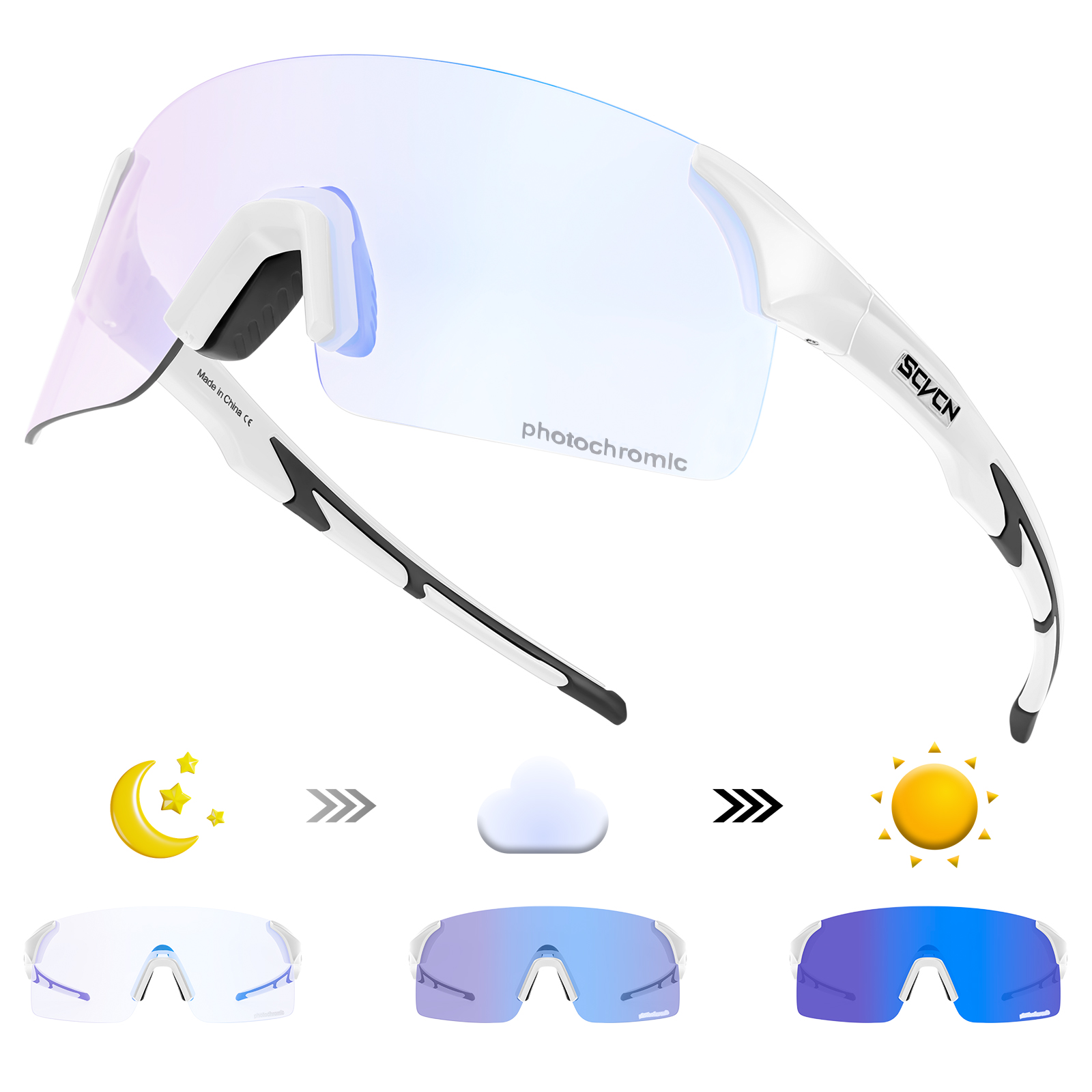 SCVCN Photochromic Cycling Sunglasses UV400 Cycling Glasses Sports Goggles Bicycle Eyewear Sunglasses Outdoor MTB Bike Glasses: Silver