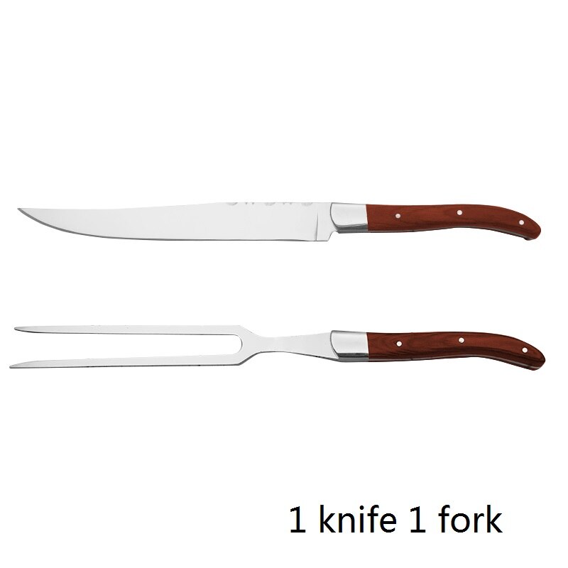 Laguiole-Juego de cuchillos de acero inoxidable para restaurante, conjunto de cubiertos con mango de madera para carne, tenedor de cena, de Navidad, 2 uds. De 11,8 pulgadas: Negro