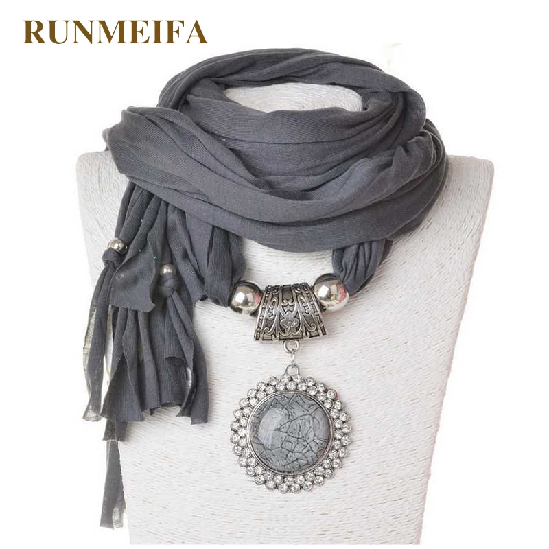 Runmeifa långa halsdukar hänge halsband solida kvinnor oval formad charm med stora glasstenar halsdukar 5 färger tillgängliga