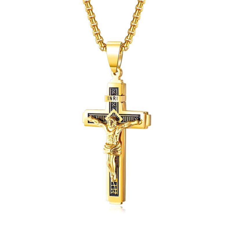 Katolsk jesus christ on inri cross crucifix rustfrit stål vedhæng halskæde: Gd