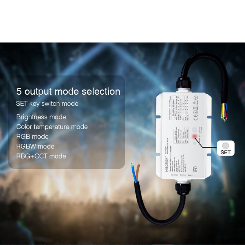 LS2-WP Waterproof 5 IN 1 smart led controller DC12V 24V 36V for single color /CT/RGB/RGBW/RGB+CCT led strip