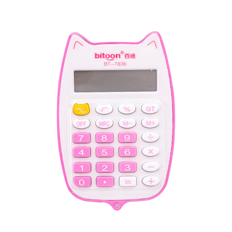 Cartoon Digital Scientific Calculator Mini Desktop Calculator with LED Display Handheld Desktop Calculator for Office Student: Pink