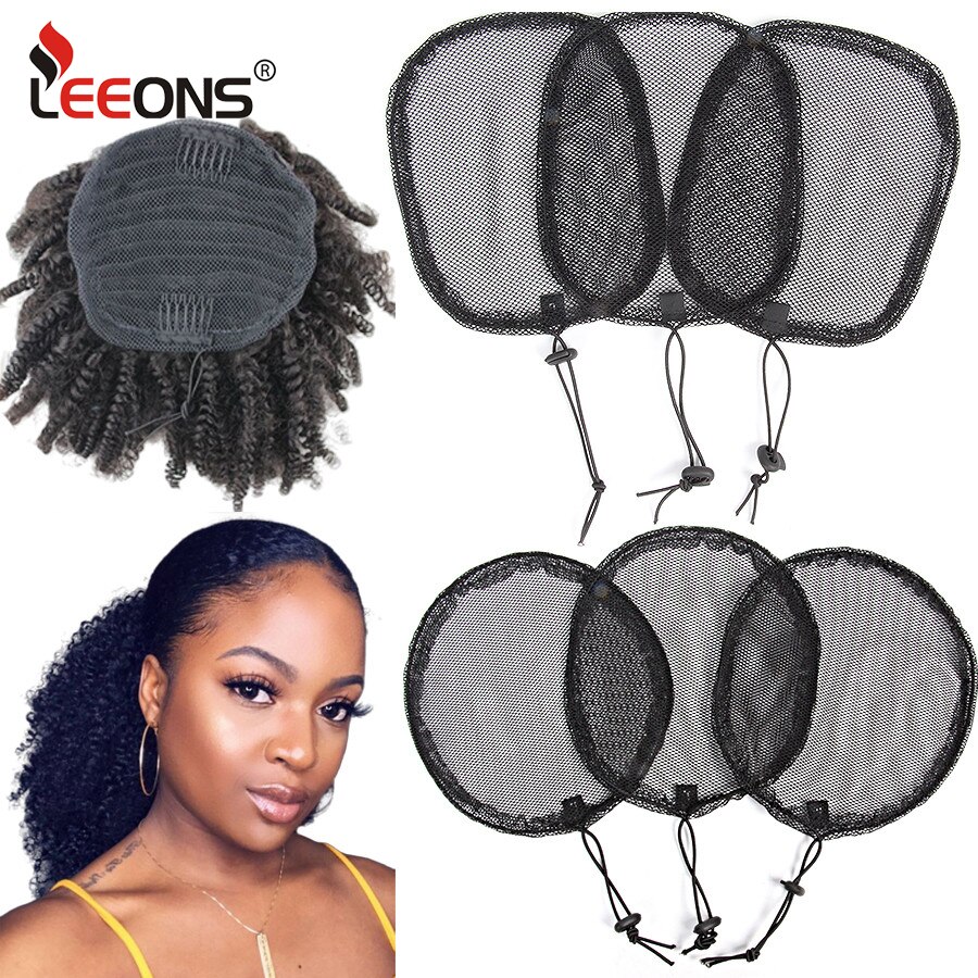 , moño para el pelo, coleta, gorro de peluca para hacer pelucas, Kit de red para el pelo, cola de caballo Afro DIY con cordón de correa ajustable