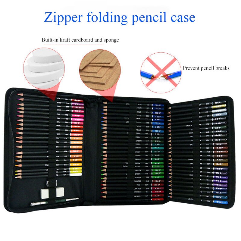 Kit profissional de lápis de pintura a óleo, 75 cores, para estudantes, material escolar de arte