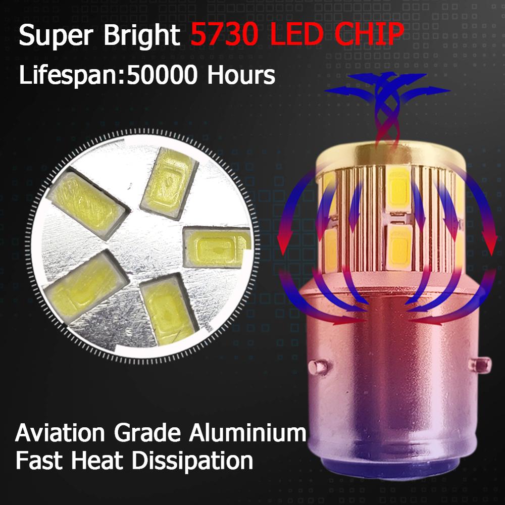 RUIANDSION 1 Pièces 17 Leds 5730SMD Moto Ampoule Phare Moto Cyclomoteur Scooter BA21D AC DC 6V Blanc 6000K Jaune 3000K
