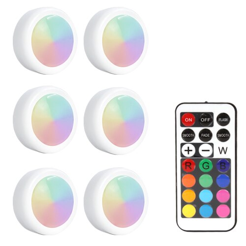 LED Under Cabinet Light RGB 12 Colors Touch Dimmable Night Puck Lamp Stair Hallway Kitchen Cupboard Wardrobe Wireless: 6 Lamps 1 Controller