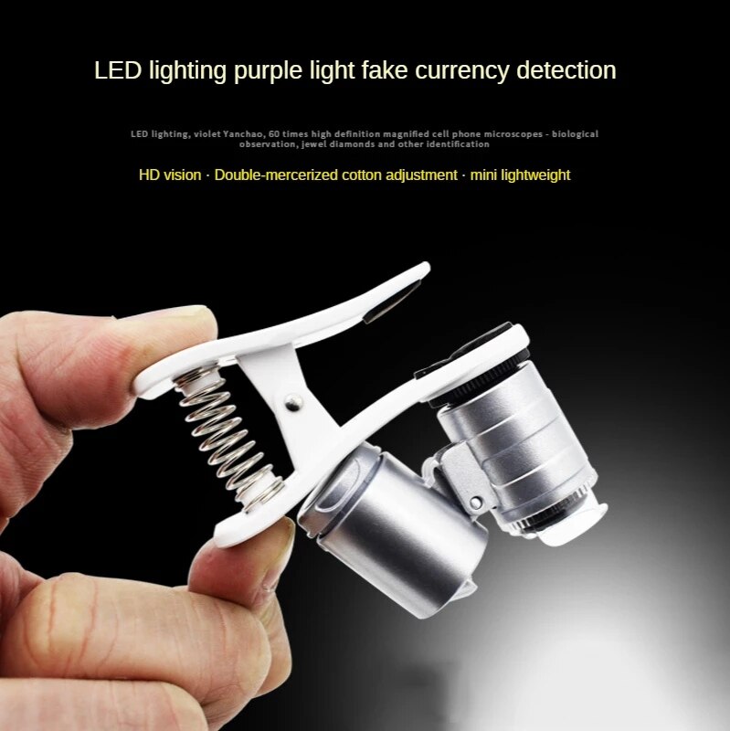 Tragbares foto-antikschmuck-prüfstempel-identifizierungsstempel-lupe mit 60x mini-lampen, hd-handy-mikroskop