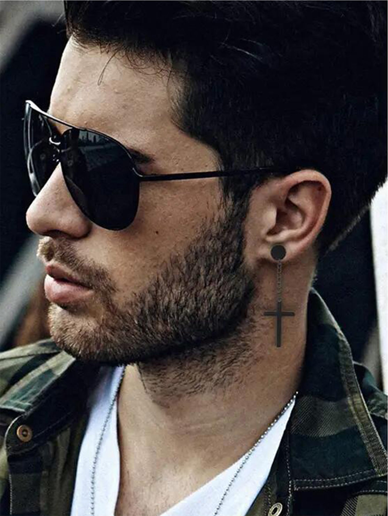 Conjuntos de aretes falsos con imán de acero inoxidable para hombre, conjunto de estrella relámpago cruzado punk, 2-7 Uds.