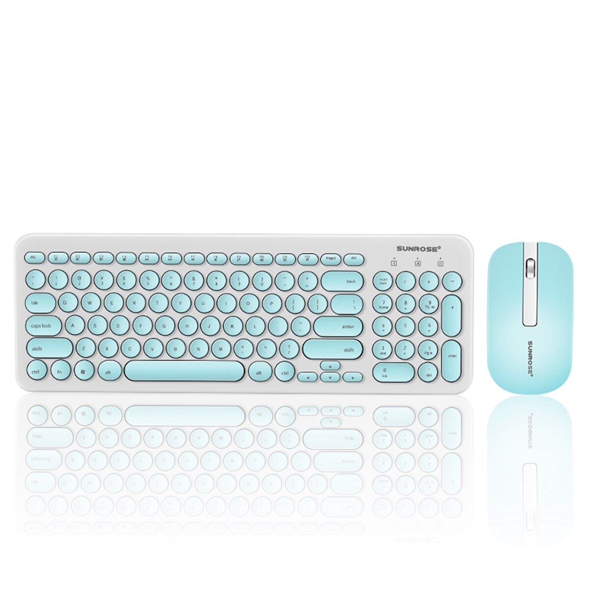 Ultra-Thin 2.4G Wireless Keyboard and Mouse Combo USB Cute Round Retro Mute Keyboard Mouse Set for Notebook Desktop Office Home: Blue