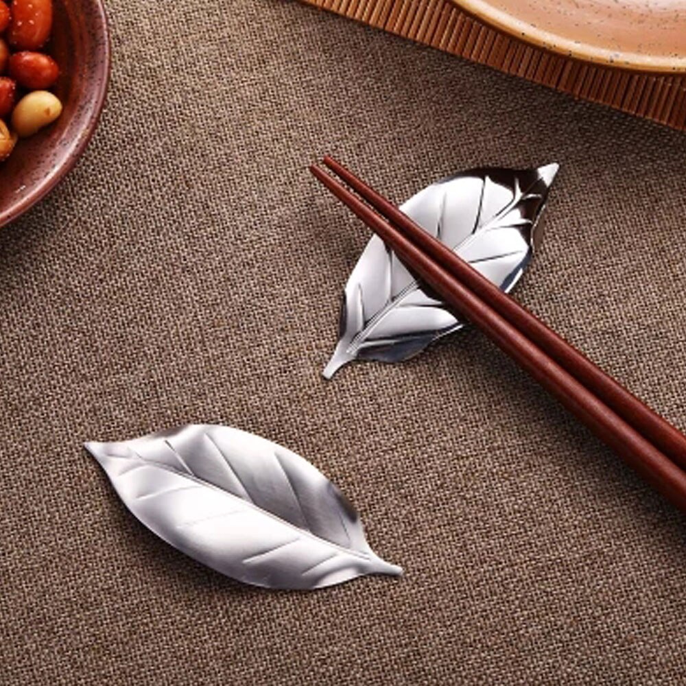Visual Touch 1pc 304 Stainless Steel Chopsticks Holder Stand Leaf Shape Chop Stick Rest Rack Art Craft Table Decor