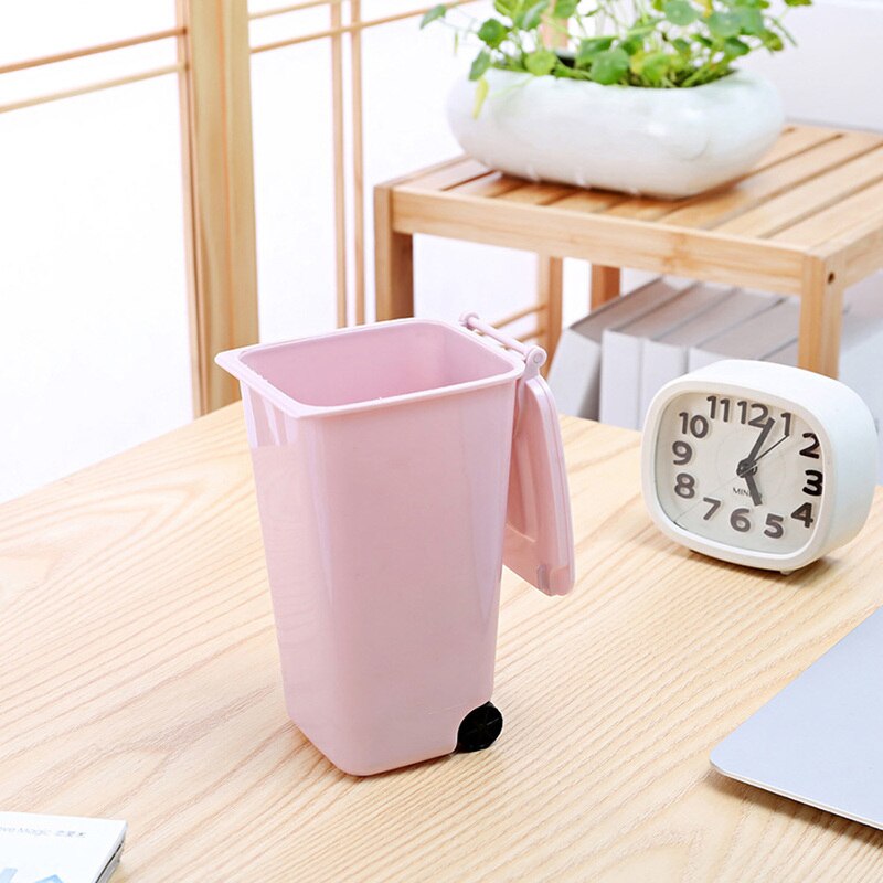 Wheelie Mini Trash Can Desktop Plastic Bucket Dustbin Mini Waste Bins Small Scissors Pencil Household Office Supplies