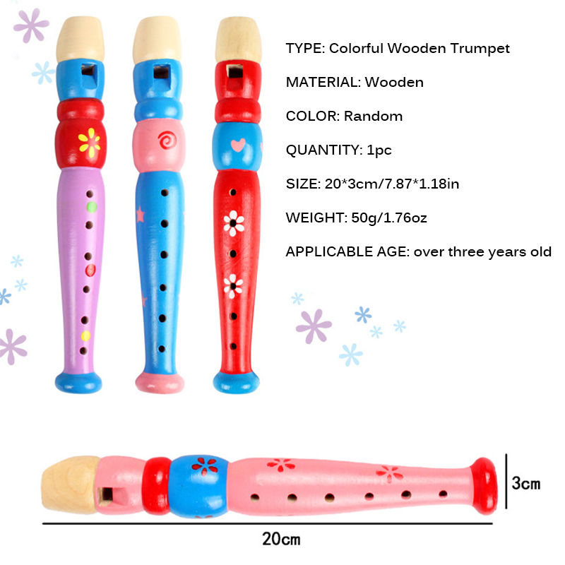 Speelgoed Muziekinstrument Lichtgewicht Kleurrijke Willekeurige Educatief Kinderen School Indoor Draagbare Duurzaam Kleurrijke Houten Trompet