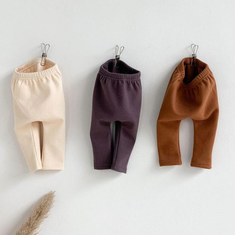 Vinter småbarn barn plus sammetsleggings ren färg bebis flickor elastiska byxor pojke pp byxa barn varma byxor